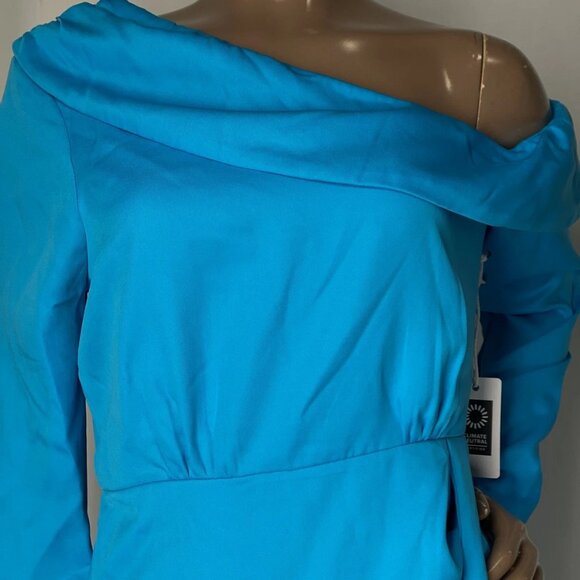 NEW SAYLOR Kirstie One-Shoulder Draped Satin Mini Dress Cerulean Blue Size S - Picture 9 of 10
